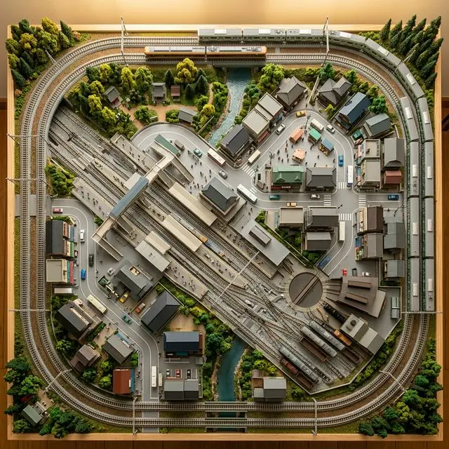 床底收納型大型 N 軌佈局，90x180cm，複線車站